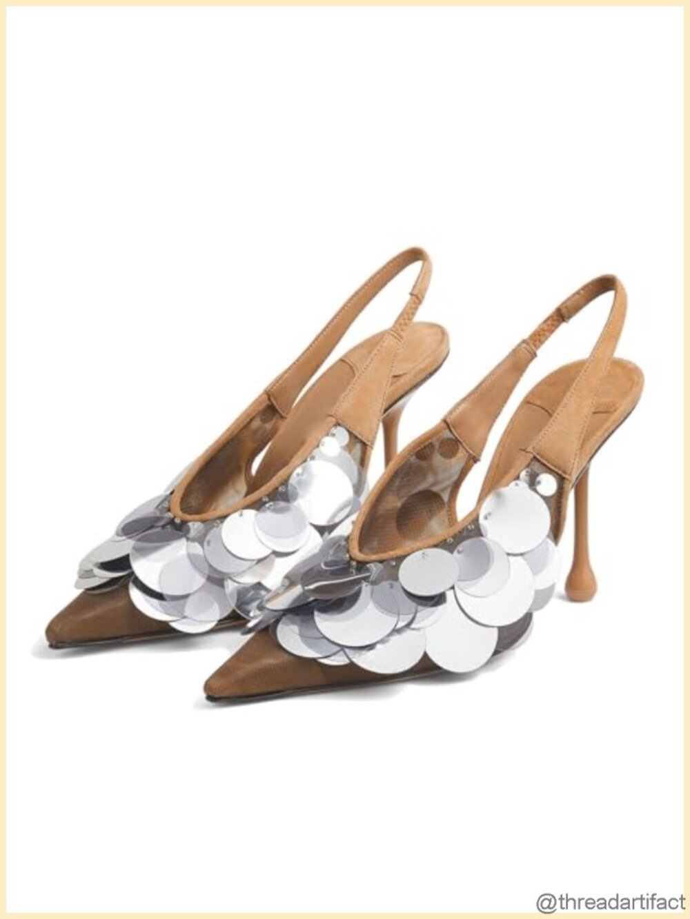 Women's Slingback Stiletto Heels Pointed Toe Sequin Embellished Mesh Pumps Slip